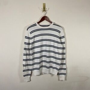 IZOD Mens Striped Knit Sweater Crew Neck Pullover Casual Top Size M Navy Emerald